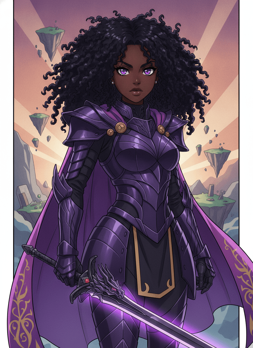 Create a anime cartoon avatar : A Black woman with beautiful curly black hair. She is wear